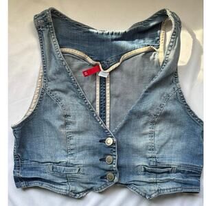 H&M Divided Women’s Light Wash Denim Vest Button Front Fitted Size 12 Festival